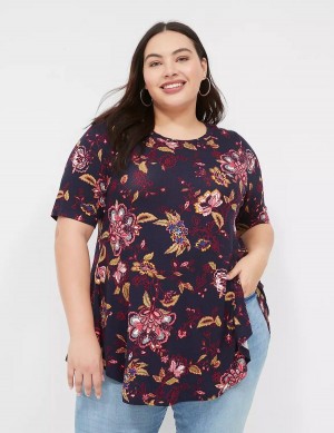 Lane Bryant Max Swing Perfect Sleeve Crew-Neck Tee Women T Shirts Navy | YGY4096DI