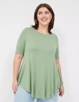 Lane Bryant Max Swing Perfect Sleeve Crew-Neck Tee Women T Shirts Light Green | ZYU1098NZ