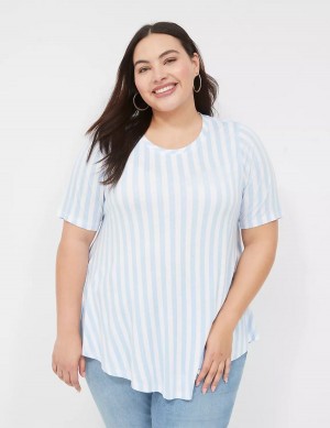 Lane Bryant Max Swing Perfect Sleeve Crew-Neck Tee Women T Shirts Light Blue Stripes | CIG4764NX