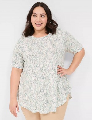 Lane Bryant Max Swing Perfect Sleeve Crew-Neck Tee Women T Shirts Cream Green | ASU3912HF