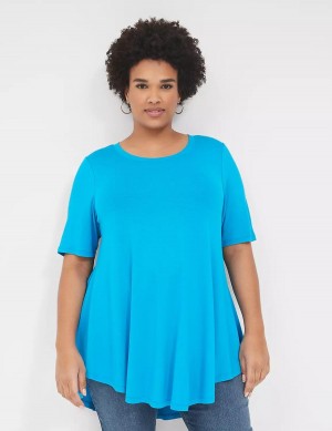 Lane Bryant Max Swing Perfect Sleeve Crew-Neck Tee Women T Shirts Blue | RWW971QS