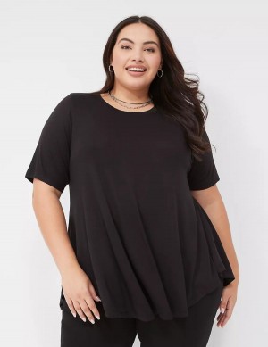 Lane Bryant Max Swing Perfect Sleeve Crew-Neck Tee Women T Shirts Black | QSQ9546OK