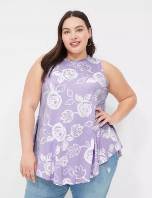 Lane Bryant Max Swing Sleeveless High-Neck Tunic Women T Shirts White Purple | HYN944OJ