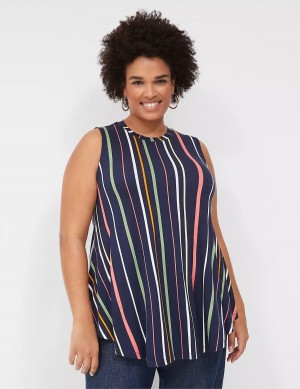 Lane Bryant Max Swing Sleeveless High-Neck Tunic Women T Shirts Navy Stripes | KSB8652VY