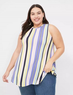 Lane Bryant Max Swing Sleeveless High-Neck Tunic Women T Shirts Purple Multicolor Stripes | ISX8314RA