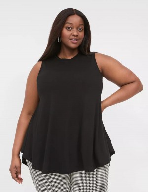 Lane Bryant Max Swing Sleeveless High-Neck Tunic Women T Shirts Black | PRE159SV