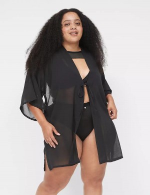 Lane Bryant Mesh Backless Kimono Women Dress Black | VXH6989KD