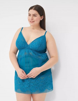 Lane Bryant Mesh & Lace Slip Women Dress Blue | ZEK7789HR