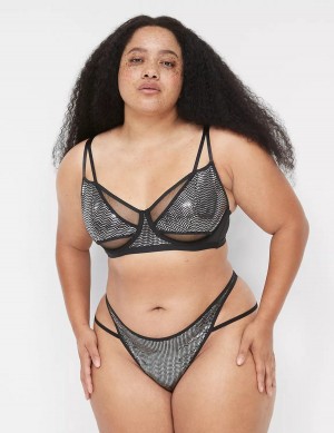 Lane Bryant Metallic Strappy Demi Women Unlined Bra Black Silver | VBK8695WD