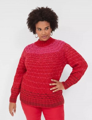 Lane Bryant Mock-Neck Cable Women Sweaters Red | ZLA5315OA