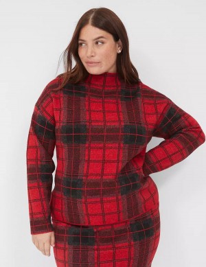 Lane Bryant Mock-Neck Plaid Women Sweaters Red | WYV2455RQ