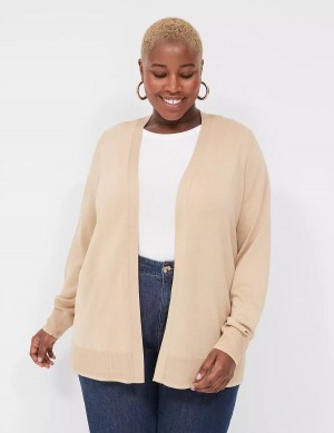 Lane Bryant Modern Long-Sleeve Open-Front Women Cardigan Khaki | HXU128PQ