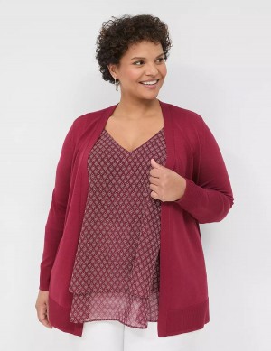 Lane Bryant Modern Long-Sleeve Open-Front Women Cardigan Deep Red | RHC9538XU