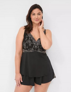 Lane Bryant Modern Romance Cami & Short Set Women Pajamas Black | SZF5867WE