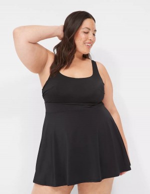 Lane Bryant No-Wire Scoop-Neck Swim Women Dress Black | DNS8426BZ