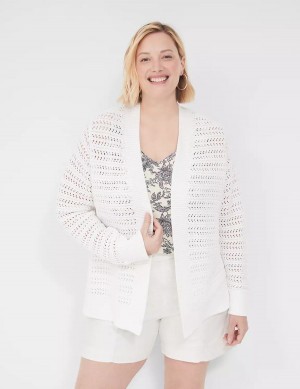 Lane Bryant Open-Front Stitch Women Cardigan White | ALW9288JZ