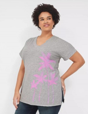 Lane Bryant Palm Trees Graphic Easy Tunic Women T Shirts Grey | UFT1997WO