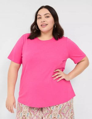 Lane Bryant Perfect Sleeve Crew-Neck Tee Women T Shirts Pink | UXK1899PS