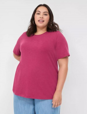 Lane Bryant Perfect Sleeve Crew-Neck Tee Women T Shirts Burgundy | HVE3877KY