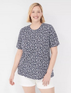 Lane Bryant Perfect Sleeve Crew-Neck Tee Women T Shirts Blue Purple | QFD4631OA