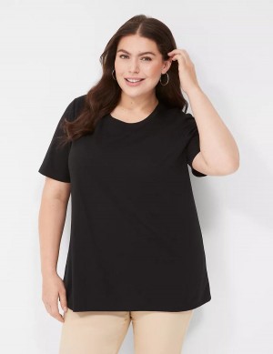 Lane Bryant Perfect Sleeve Crew-Neck Tee Women T Shirts Black | SJC1654KF