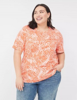 Lane Bryant Perfect Sleeve Crew-Neck Tee Women T Shirts Orange White | PVD3915EC