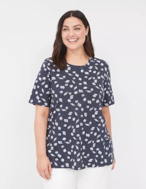 Lane Bryant Perfect Sleeve Crew-Neck Tee Women T Shirts Dark Blue | HCO3361XW