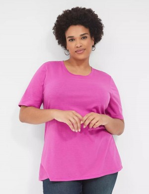 Lane Bryant Perfect Sleeve Crew-Neck Tee Women T Shirts Purple | KMY5552IZ