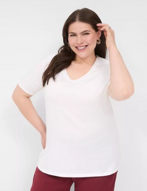 Lane Bryant Perfect Sleeve V-Neck Tee Women T Shirts White | JVC281BT