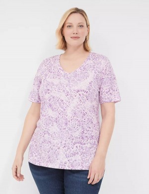 Lane Bryant Perfect Sleeve V-Neck Tee Women T Shirts Purple | EKP6891NX