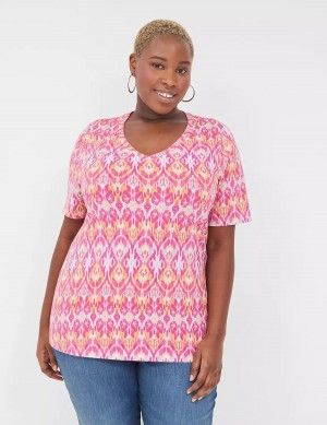 Lane Bryant Perfect Sleeve V-Neck Tee Women T Shirts Pink | QDO1945IQ