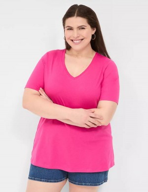 Lane Bryant Perfect Sleeve V-Neck Tee Women T Shirts Pink | EYK1888PI