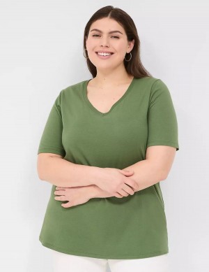 Lane Bryant Perfect Sleeve V-Neck Tee Women T Shirts Brown Green | TBH4917FT