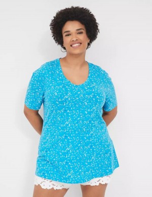 Lane Bryant Perfect Sleeve V-Neck Tee Women T Shirts Blue | HVC8816TS