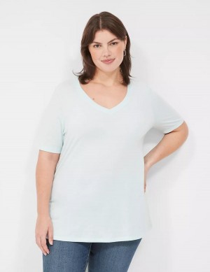 Lane Bryant Perfect Sleeve V-Neck Tee Women T Shirts Light Green | JWU2091LI