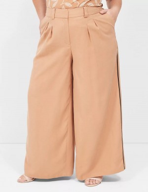 Lane Bryant Pleated Wide Leg With Side-Trim Women Pants Brown | MZP3226IV