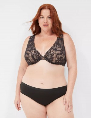 Lane Bryant Plunge with Lace Women Unlined Bra Black | UJS9635LM