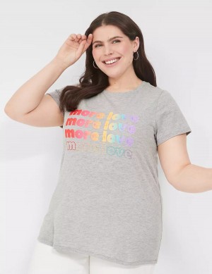 Lane Bryant Pride Embroidered More Love Graphic Tee Women T Shirts Light Grey | TIW336XZ