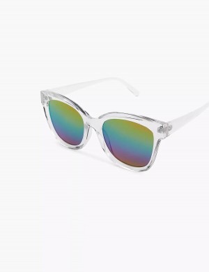 Lane Bryant Pride Rainbow Mirrored Lens Cateye Women Sunglasses White Multicolor | AQR829RM