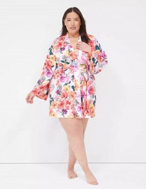 Lane Bryant Printed Microfiber Women Robe Orange Multicolor | NOE8777MU