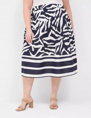 Lane Bryant Printed Midi Women Skirts Navy White | YZQ6388UJ