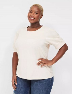 Lane Bryant Puff-Sleeve Crew-Neck Tee Women T Shirts White | ZPD673JX