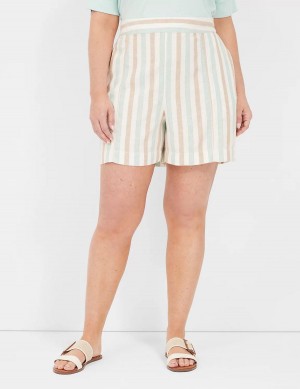 Lane Bryant Pull-On Linen Stripe Women Shorts Stripes | SOA6061MT