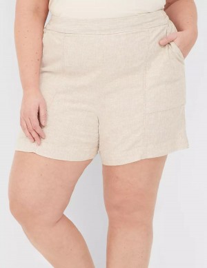 Lane Bryant Pull-On Linen Stripe Women Shorts Beige Stripes | CCF4267TU