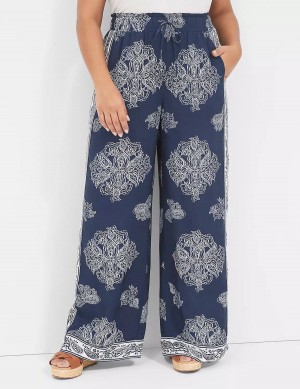 Lane Bryant Pull-On Paperbag Wide Leg Women Pants Navy | FRM1023HV