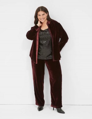 Lane Bryant Pull-On Velvet Straight Leg Women Pants Burgundy | IWL889VK