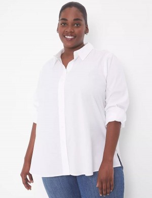 Lane Bryant Relaxed Button-Front Boyfriend Women Shirts White | VNW7783PF