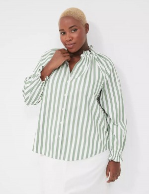 Lane Bryant Relaxed Button-Front Women Blouse Green Stripes | HGU8336IL