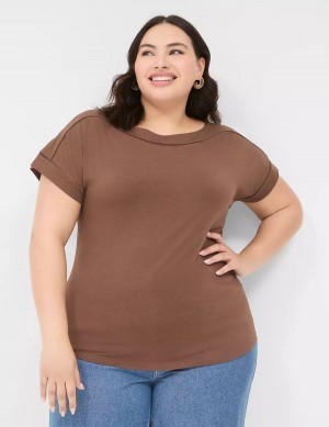 Lane Bryant Relaxed Cap-Sleeve Boatneck Top Women T Shirts Brown | JDZ10030ZF