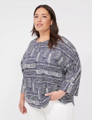 Lane Bryant Relaxed Crew-Neck Popover Top Women Blouse Navy White | RVJ26100CA